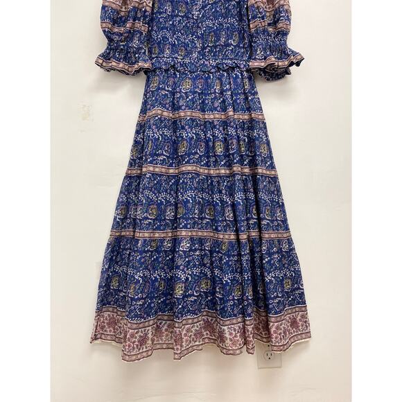 SEA New York Rosita Smocked Square Neck Puff-Sleeve Cotton Print Midi Dress XS - Picture 9 of 13